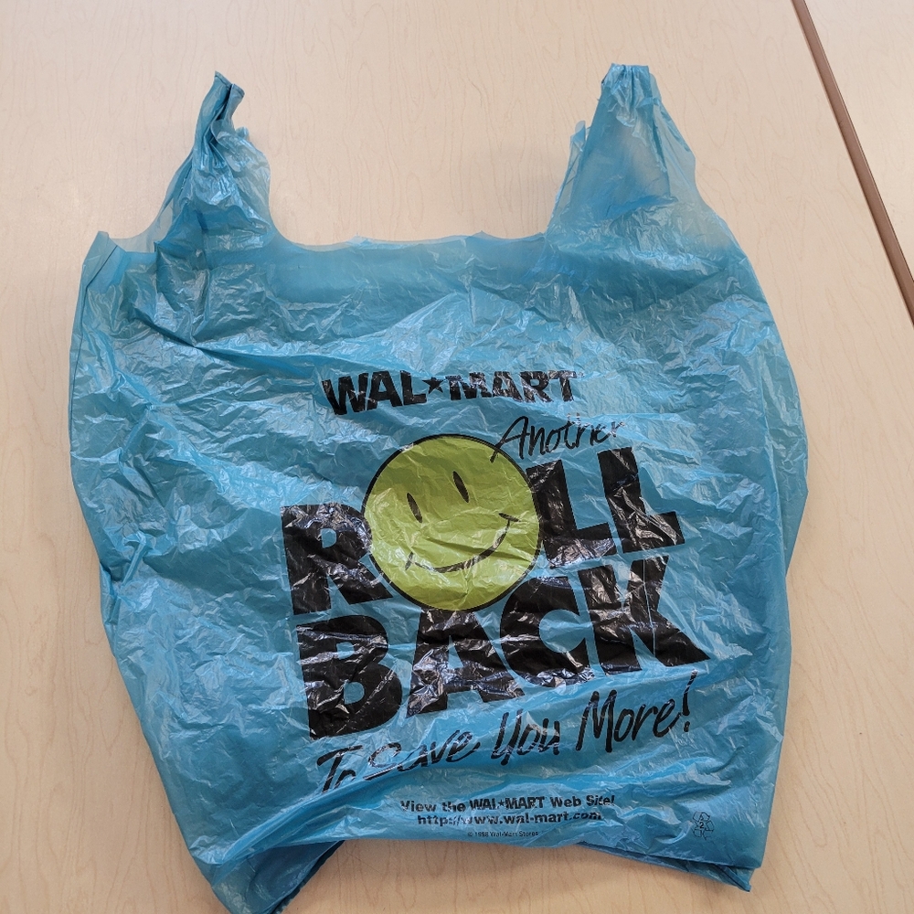Vintage Walmart Blue Plastic Bag Roll Back Smiley Face 1997 (Read Description)